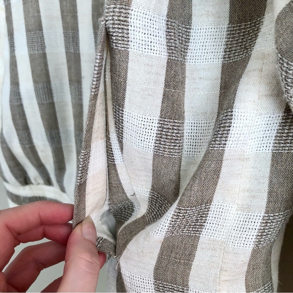 Cleo Petites Vintage Linen Blend Stripe Jacket Tan Cream Button Front Size Small - Picture 15 of 16